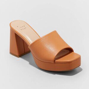 A New Day Tan Block Heel Heels with Modern Design